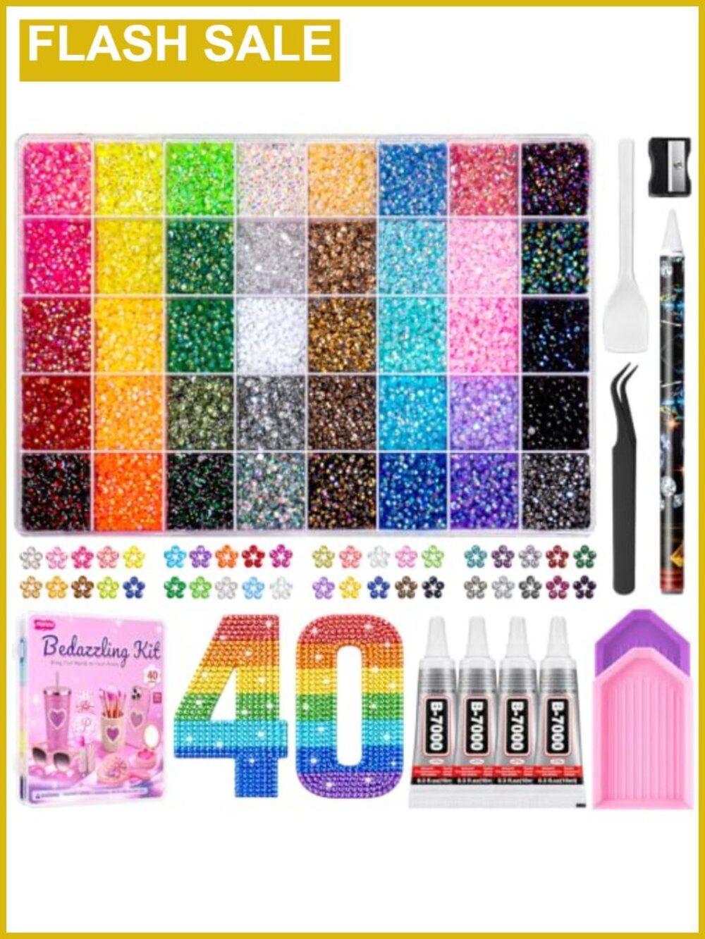 50000Pcs Resin Rhinestones Bedazzling Kit 40 Shades B7000 Glue DIY Craft